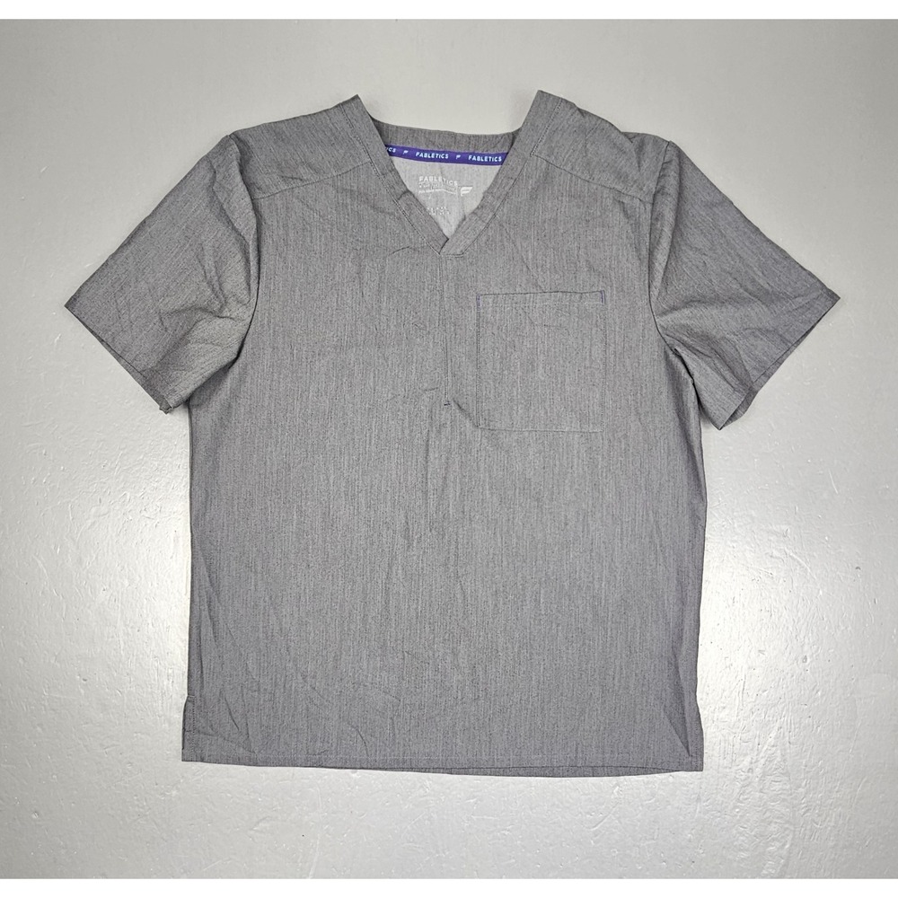 Fabletics Scrub Shirt Mens XL Gray V-Neck Chest‎ Pocket Stretch Medical Nursing.